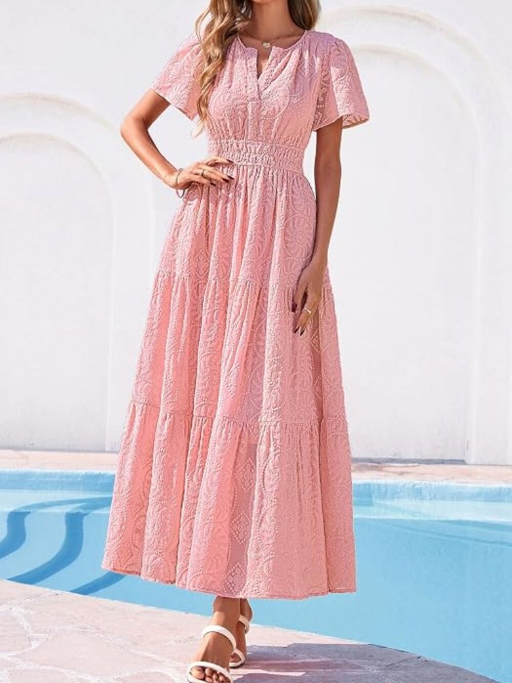 Womens Maxi Embroidered Wedding Guest Dress